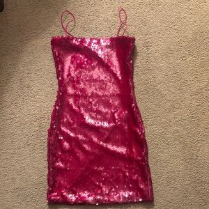 Runaway the Label Pink Sequin Spaghetti Strap Dress